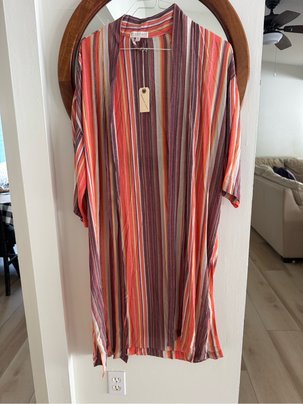 PJ Salvage Striped Open Front Caftan - Multicolor Stripes